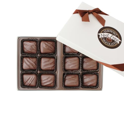 Vermont Nut Free Chocolates Boxed Chocolate Caramels (Assorted Chocolate) 12-Piece, Nut-Free, Egg-Free, Kosher