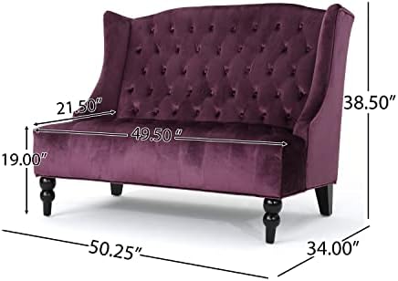 Christopher Knight Home GDFStudio Leona Modern Glam Tufted Velvet Wingback Loveseat, Raisin and Dark Brown
