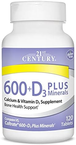 21st Century Calcium 600 Plus D Plus Minerals Caplets, Bone & Joint, 120 | Calcium 600 mg with Vitamin D3 & Essential Minerals