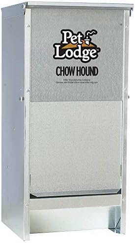 Pet Lodge® Automatic Dog Feeder | Chow Hound Outdoor Pet Feeder | Tough Galvanized Steel | Made in USA (25 lb) | Easy Access Magnetized Door and Angled Chute for Dogs, Silver, 1 Pack