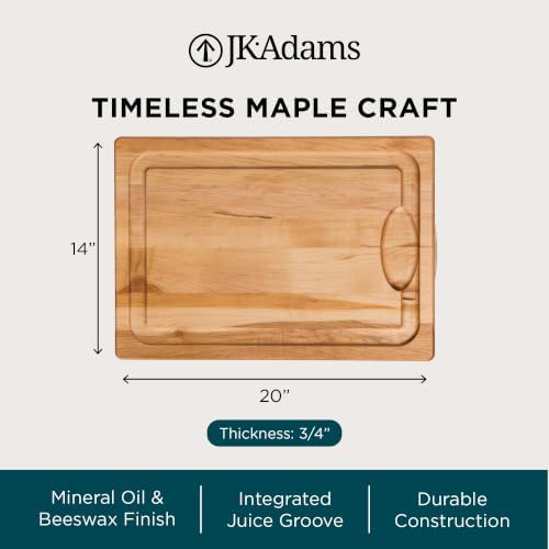 J.K. Adams Farmhouse Carving Board w/ Juice Groove, 14" x 20" | Maple Wood Kitchen Cutting Board for Food Prep and Chopping