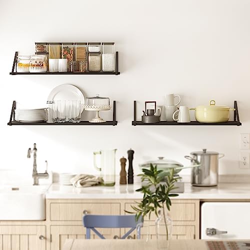 BAMEOS Floating Shelves Rustic Wood Wall Shelf, Small Bookshelf for Living Room, Office, Bedroom, with Metal Bracket