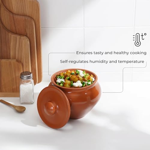 Stoneware Ramekin with Lid 17 fl oz 500 ml Clay Pot for Cooking