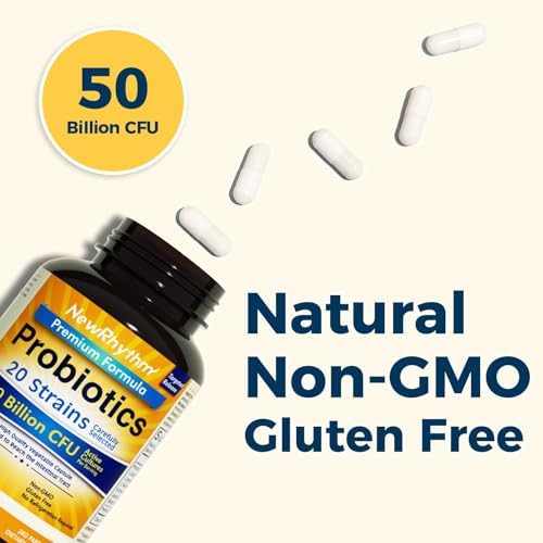 NewRhythm Probiotics 50 Billion CFU 20 Strains, 60 Veggie Capsules, Targeted Release Technology, Stomach Acid Resistant, No Need for Refrigeration, Non-GMO, Gluten Free