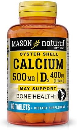 MASON NATURAL Calcium 500 mg (Oyster Shell) with Vitamin D3 to Support Normal Bone and Muscle Function, 250 Tablets