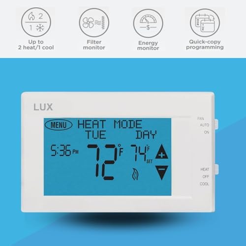 TX9600TS Programmable 7-Day Large Touchscreen Heating Cooling Thermostat, White | Large Touchscreen, Heating Cooling