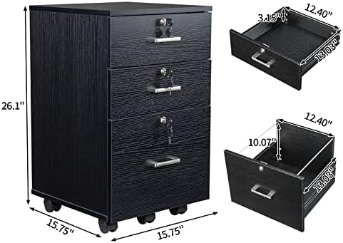 Karl home Wooden File Cabinet, 3 Drawer Vertical File Cabinets with 3 Lock | Printer Stand Mobile Storage Cabinet, Filing Storage Drawer for Home