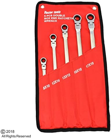 VCT 5pc Flex-Head Double Box End Ratcheting Wrenches CrV XL Design MM 8mm - 19mm