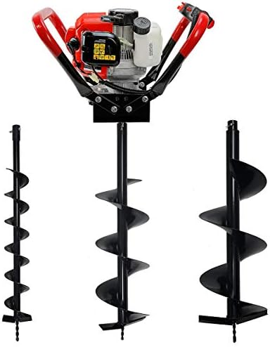 XtremepowerUS 55cc 2-Stroke Gas Powered V-Type with Handle Earth Auger Post Hole Digger Fence Borer + 3 Drill Bits (4", 10", 12" Bits) Set