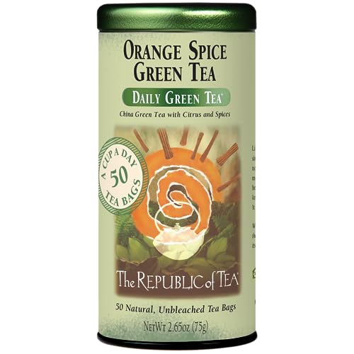 The Republic of Tea Daily Green Orange Spice Green Tea, Low Caffeine, 50 Ct | A gentle cup for everyday sipping. Fresh and lightly vegetal with notes of warming spice. Gluten Free and Carb Free.