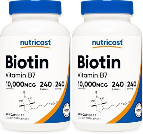 Nutricost Biotin (Vitamin B7) 10,000mcg (10mg), 240 Capsules, Quick Release | Vegetarian, Gluten Free, GMO-Free