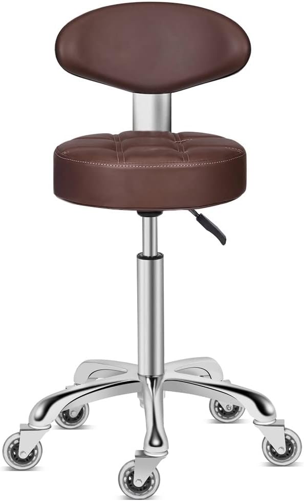 Kaleurrier Rolling Stool with Back Rest: Swivel Chair Adjustable Height