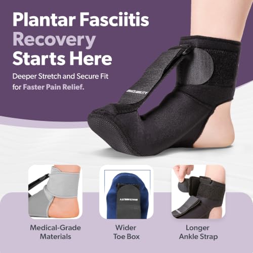 BraceAbility Plantar Fasciitis Night Splint Sock - Plantar Fascia Boot for Sleeping, Achilles Tendonitis Relief, Foot Drop, Heel Pain - Planter Facetious Brace for Women and Men - Black (L)