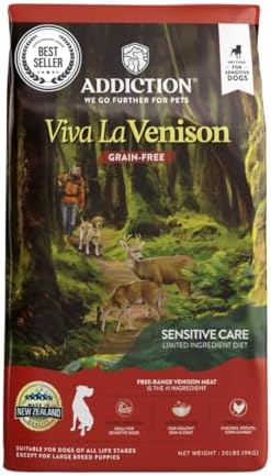 Addiction Viva La Venison Dog Food – Grain-Free Dry Dog Food with Novel Protein & Prebiotics, No Chicken, Beef, or Turkey – Ideal for All Dogs & Puppies – Made in New Zealand 4lb