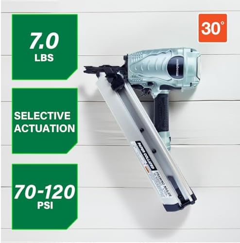 Metabo HPT Framing Nailer 30° Paper Collated Nails Framing Tool, NR90ADS1 | Roof Decking, Housing Construction, Truss Build-Up, Flooring Use