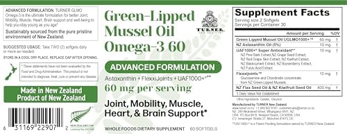 TURNER Omega-3 New Zealand Green Lipped Mussel Oil, 53x Higher Potency with UAF1000+ Super Antioxidant for Superior Joint Comfort & Mobility