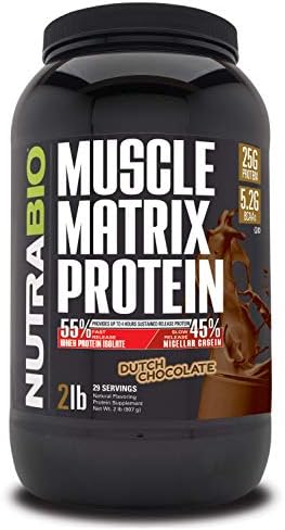 NutraBio Muscle Matrix Protein Powder - 25g of Protein Per Scoop - Whey Isolate and Micellar Casein Combo for Fast and Slow Release - Vanilla - 2 Pounds, 28 Servings