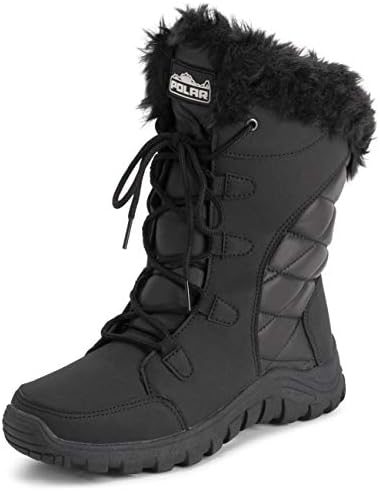 POLAR Womens Quilted Faux Fur Cuff Winter Duck Rubber Sole Durable Snow Rain Outdoor Boots