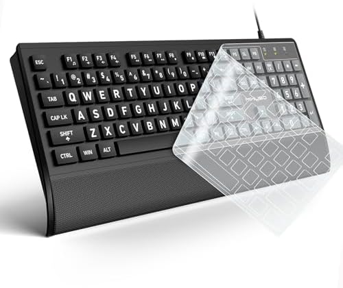 Large Print Computer Keyboard, High Contrast Big Letter for Seniors Visually | Keyboard for elderly Low Vision, Non Fade Letter