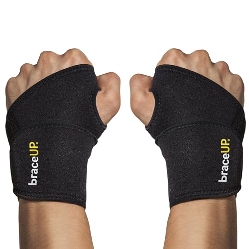 BraceUP Adjustable Wrist Wrap for Men and Women - Workouts Wrist Band, Carpal Tunnel Compression Wrist Brace, Tendonitis Wrist Splint, Left Right Hand One Size Adjustable (Black)