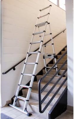 Telesteps 14ES Telescoping A-Frame Ladder – 10 ft Height, 14 ft Reach | Type 1AA 375 lb Rated | One-Touch Folding Aluminum Ladder with Stair Offset