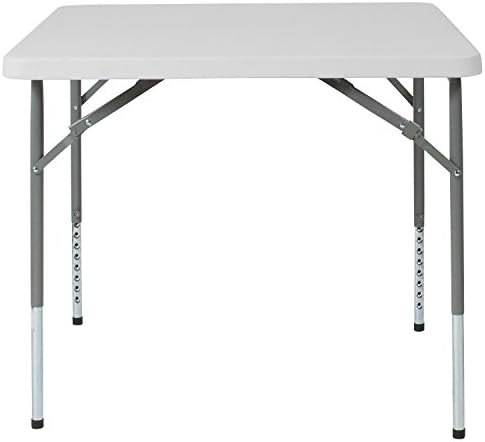EMMA + OLIVER 2.79-Foot Square Granite White Adjustable Folding Table | Height Adjustable, Card and Game Table, Lightweight