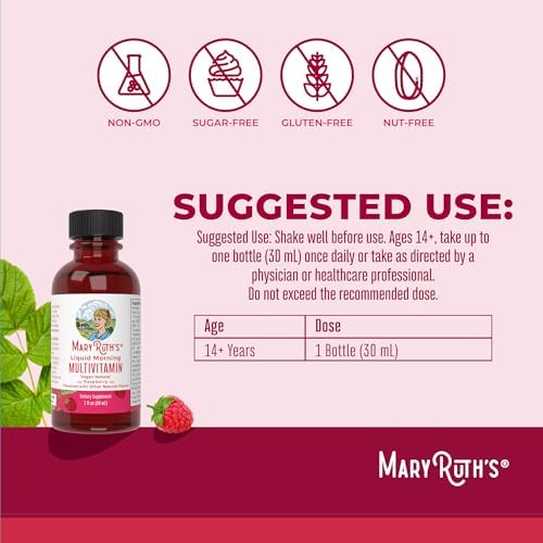 MARYRUTH'S Liquid Morning Multivitamin for Women, Men & Kids, 32 Servings | Vitamin A C D E B6 B12 Biotin Zinc, Beauty, Vegan, Non-GMO, Gluten Free