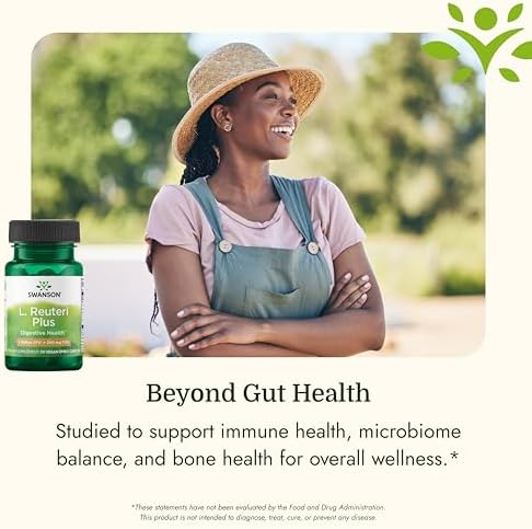 Swanson L. Reuteri Probiotic Plus, 7 Billion CFU, 30 Vegan Capsules | With Lactobacillus Rhamnosus, Acidophilus, and FOS Prebiotic for Gut-Health-Conscious Adults, Full-Spectrum Support