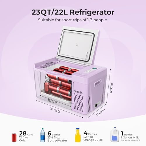 BougeRV 12v refrigerator 23 Quart, -8℉~50℉ Portable Freezer for Car, Grey