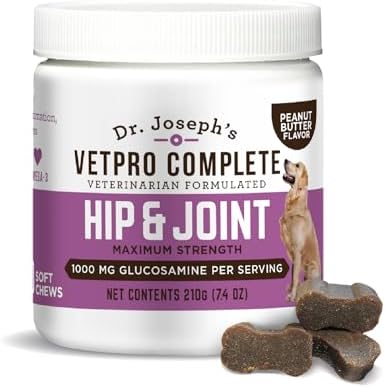 Dr. Joseph's VetPro Complete Dog Hip & Joint Wellness Supplement – High-Strength Glucosamine, MSM, Omega & Chondroitin Chews and Breeds – Vet Formulated Chicken Dog Treat - 120 Count