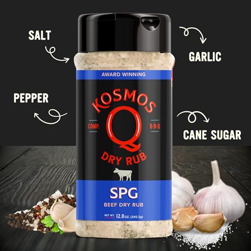 Kosmos Q SPG BBQ Dry Rub, Bold Salt Pepper Garlic Blend with Organic Cane Sugar, BBQ Seasoning for Brisket, Chicken, Steak, Ribs, Pork