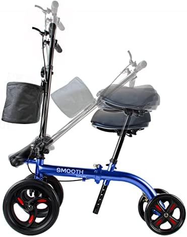 Smooth Seated Knee Scooter, Slow Propelled Steerable Mobility Knee Walker Crutches, Wheelchair Alternative with Dual Brakes