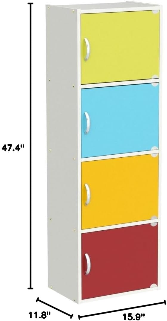HODEDAH IMPORT 4-Shelf Bookcase Cabinet, Black