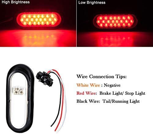2Pcs 6" Oval Trailer Tail Lights Red 24 LED Stop Turn Brake Light | Trailer Marker Lights Stop Turn Tail Light Flush Mount for RV Truck Boat Trailer