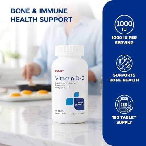 GNC Vitamin D-3 25mcg, Supports Healthy Teeth and Bones, 180 Tablets