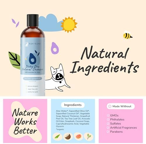 kin+kind Dry Skin + Coat Natural Dog Shampoo - for Dry Skin & Coat - Argan Oil Moisturizing Clean - Cedarwood Fragrance - 12 fl oz