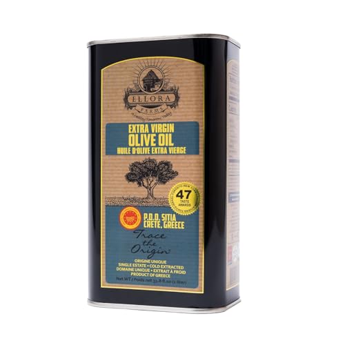Ellora Farms Olive Oil Extra Virgin, Traceable & Certified PDO Polyphenol Rich Extra Virgin Olive Oil Cold Pressed, Global Gold Awards, Kosher, Single Origin from Crete, Greece 33.8 Fl oz, Pack of 2