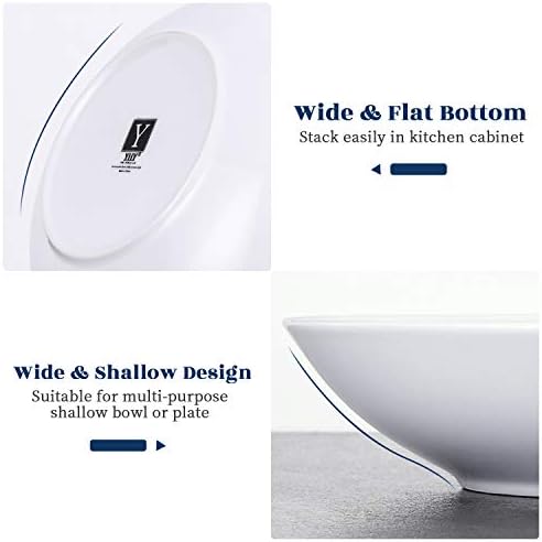 Y YHY 9" Pasta Bowls, 40oz Large Salad Bowls Set of 6, Wide Shallow Ceramic Bowls for Serving Soup, White Dinner Plates Set for Kitchen