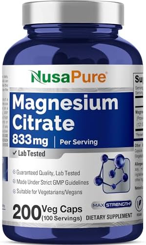 Magnesium Citrate, Non-GMO, Vegan, 833mg, 200 Veg Capsules - 100 Servings | Mineral Formulation, 14.6% Elemental Magnesium Citrate