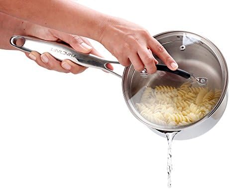 AVACRAFT 2.5 Quart Stainless Steel Saucepan with Glass Strainer Lid | 18/10 Stainless Steel, 5-Ply Capsule Base, Dual Pour Spouts, Induction Compatible, Ergonomic Handle, Dishwasher Safe