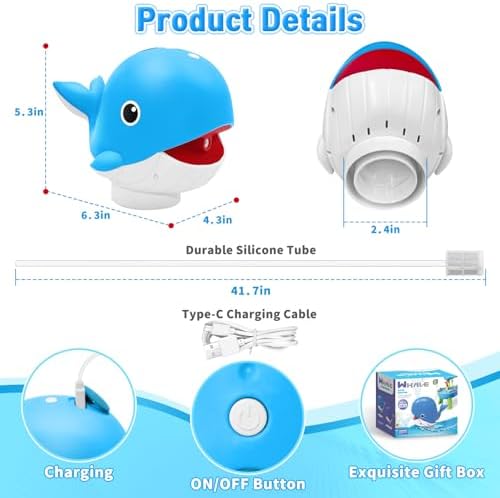 Infowush Water Table Pump, Rechargeable Water Pump for Water Table, Blue | Whale Pump with Sprinkler, 3.5 Hours Non-Stop Fun, Summer Outdoor Water Toys, Outside Water Play Table Accessories for Kids
