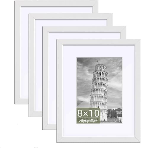 HappyHapi 8x10 Picture Frame Set of 6, Wall or Tabletop Display, White