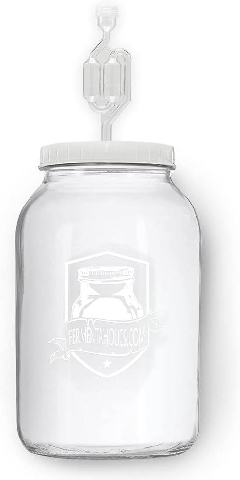 Airtight One Gallon Standard Fermentation Lid Gasket with Airlock - Turns Gallon Jar Into A Fermenter - Hard Kombucha, Beer, Wine, Cider, (S-Airlock)