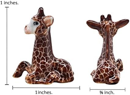 WitnyStore Tiny 2¾" Brown Standing Look Right Giraffe Figurine - Miniature Hand Made Ceramic Giraffes Tropical Savanna Africa Wild Life Cute Animals Porcelain Decorative Collectible Figure Décor Gifts