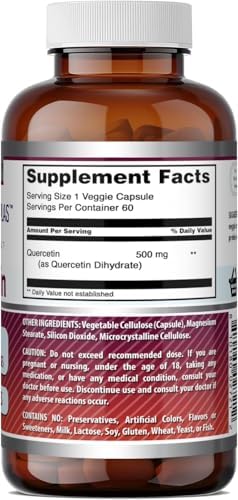 Amazing Formulas Quercetin 500mg 120 Veggie Capsules Supplement - Non-GMO - Gluten Free - Supports Overall Health & Well Being
