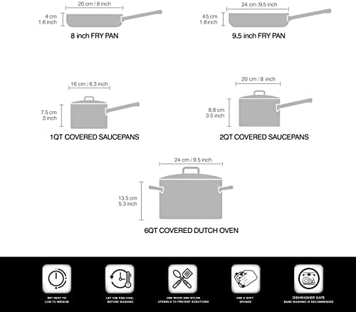 Cook N Home 8-Piece Nonstick Pot and Pan Set with Lid Induction Compatible | Cookware Set Includes Saucepan with Lid, Stockpot with Lid, Frying Pan, Kitchenware set Non Stick, Black