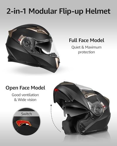 Motorcycle Modular Full Face Helmet DOT Approved - YEMA Helmet YM-925 Motorbike Casco Moto Moped Street Bike Racing Helmet with Sun Visor for Adult Youth Men and Women