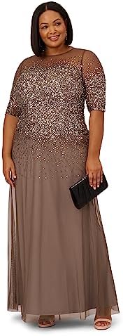 Adrianna Papell Women's Plus-Size Beaded Illusion Gown