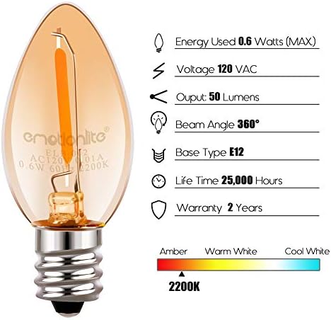 Emotionlite C7 LED Candelabra Bulbs, E12 Base, Warm White 2700K, 4 Pack | lear LED chandelier bulbs, 4W/5W/6W/7W incandescent equivalent with E12 candelabra base