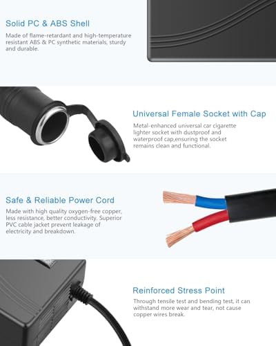 ALITOVE AC to DC Converter 110V to 12V 15A 180W(Pro Max) 12 Volt Power Supply Car Cigarette Lighter Adapter to Wall Plug for Car Vacuum Cleaner